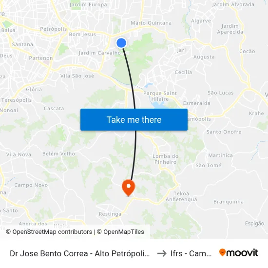Dr Jose Bento Correa - Alto Petrópolis Porto Alegre - Rs 91450-050 Brasil to Ifrs - Campus Restinga map