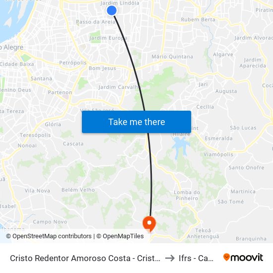 Cristo Redentor Amoroso Costa - Cristo Redentor Porto Alegre - Rs 91010-004 Brasil to Ifrs - Campus Restinga map