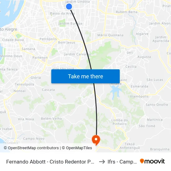 Fernando Abbott - Cristo Redentor Porto Alegre - Rs 91010-004 Brasil to Ifrs - Campus Restinga map