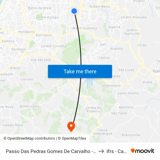 Passo Das Pedras Gomes De Carvalho - Passo Das Pedras Porto Alegre - Rs 91230-370 Brasil to Ifrs - Campus Restinga map