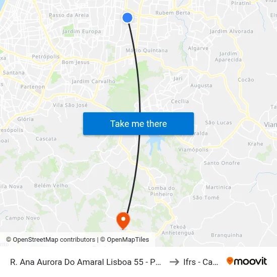 R. Ana Aurora Do Amaral Lisboa 55 - Passo Das Pedras Porto Alegre - Rs 91230-000 Brasil to Ifrs - Campus Restinga map