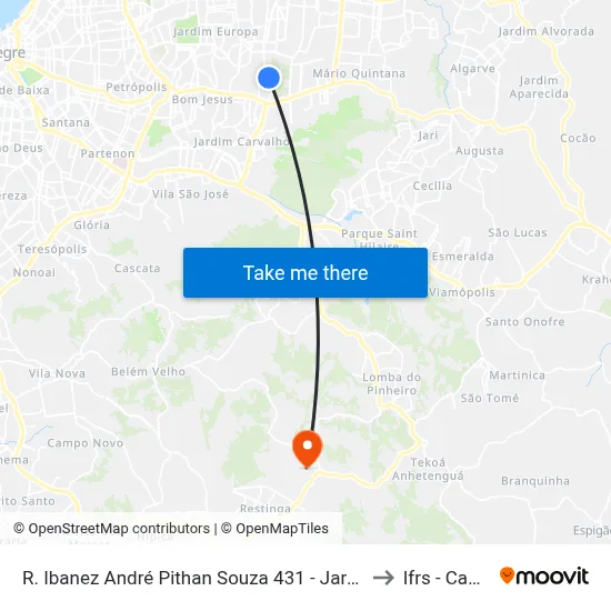 R. Ibanez André Pithan Souza 431 - Jardim Itu-Sabará Porto Alegre - Rs 91210-070 Brasil to Ifrs - Campus Restinga map