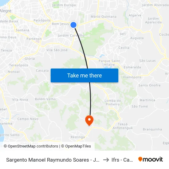 Sargento Manoel Raymundo Soares - Jardim Carvalho Porto Alegre - Rs 91430-213 Brasil to Ifrs - Campus Restinga map