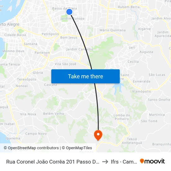 Rua Coronel João Corrêa 201 Passo Da Areia Porto Alegre - Rs 91350-190 Brasil to Ifrs - Campus Restinga map