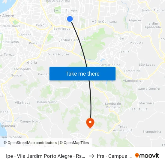 Ipe - Vila Jardim Porto Alegre - Rs 91320-140 Brasil to Ifrs - Campus Restinga map