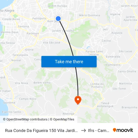 Rua Conde Da Figueira 150 Vila Jardim Porto Alegre - Rs 91330-590 Brasil to Ifrs - Campus Restinga map