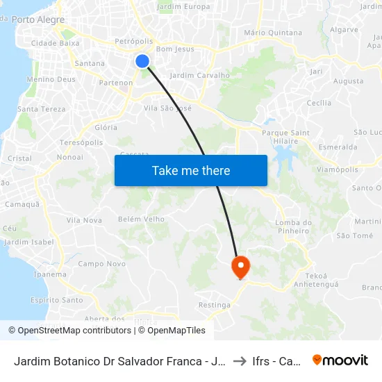 Jardim Botanico Dr Salvador Franca - Jardim Botânico Porto Alegre - Rs 90690-330 Brasil to Ifrs - Campus Restinga map
