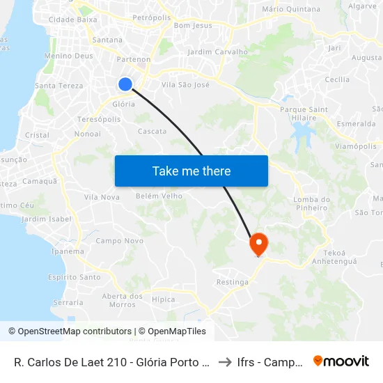 R. Carlos De Laet 210 - Glória Porto Alegre - Rs 90680-350 Brasil to Ifrs - Campus Restinga map