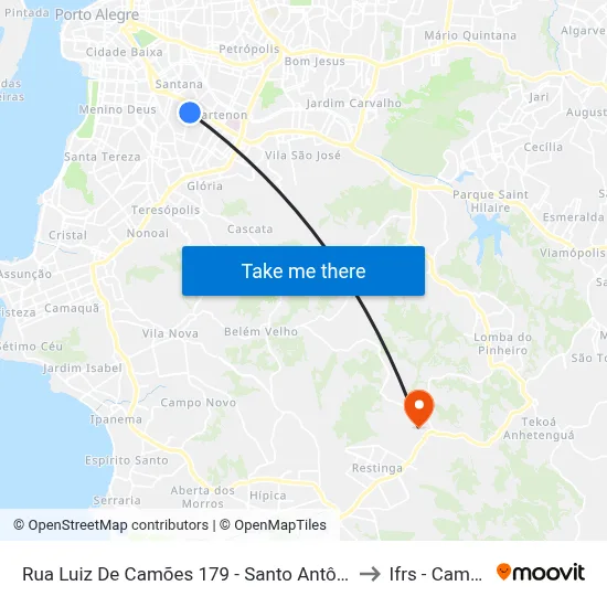 Rua Luiz De Camões 179 - Santo Antônio Porto Alegre - Rs 90620-150 Brasil to Ifrs - Campus Restinga map