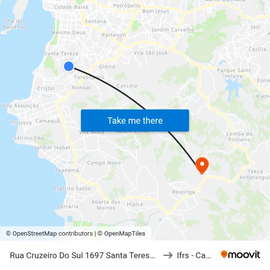 Rua Cruzeiro Do Sul 1697 Santa Teresa Porto Alegre - Rio Grande Do Sul 90843 Brasil to Ifrs - Campus Restinga map
