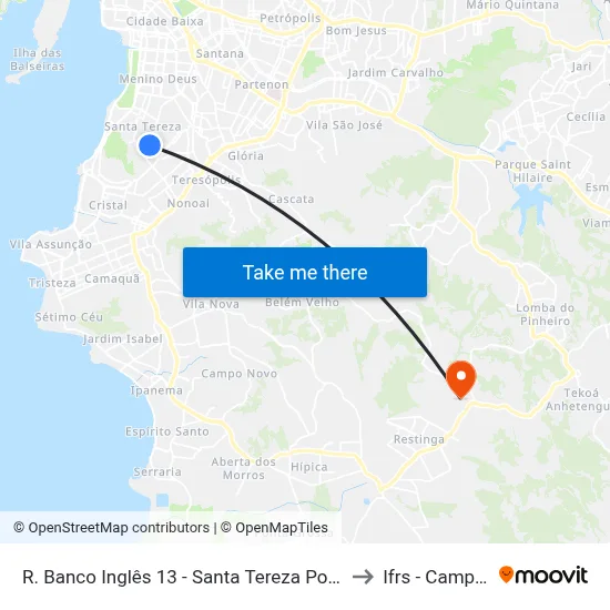 R. Banco Inglês 13 - Santa Tereza Porto Alegre - Rs 90840-600 Brasil to Ifrs - Campus Restinga map
