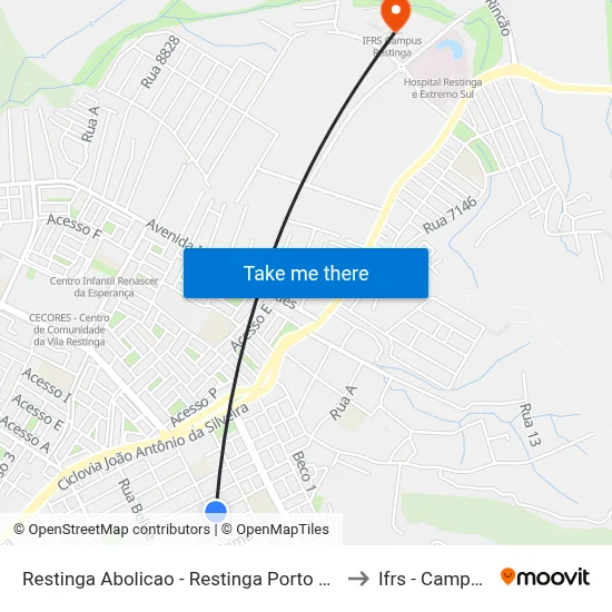 Restinga Abolicao - Restinga Porto Alegre - Rs 91790-230 Brasil to Ifrs - Campus Restinga map