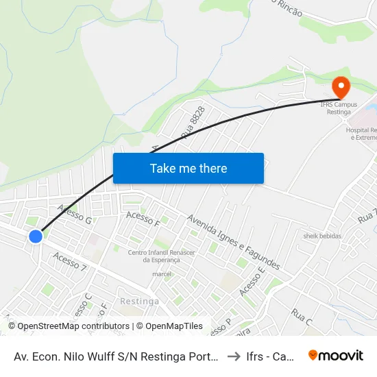 Av. Econ. Nilo Wulff S/N Restinga Porto Alegre - Rio Grande Do Sul 91790-000 Brasil to Ifrs - Campus Restinga map