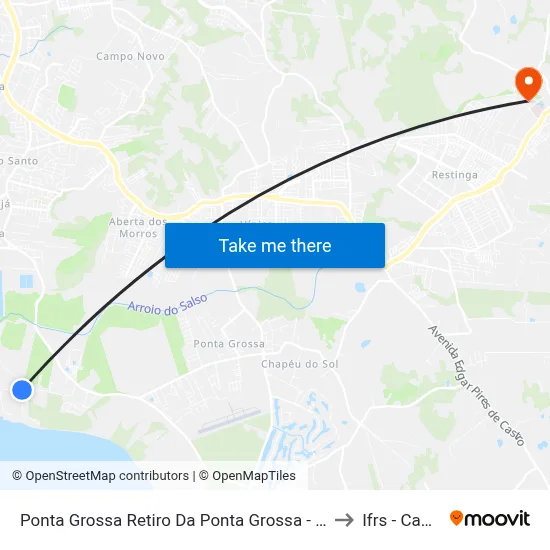 Ponta Grossa Retiro Da Ponta Grossa - Ponta Grossa Porto Alegre - Rs 91780-620 Brasil to Ifrs - Campus Restinga map