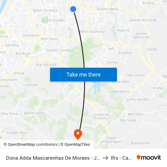 Dona Adda Mascarenhas De Moraes - Jardim Itu-Sabará Porto Alegre - Rs 91220-140 Brasil to Ifrs - Campus Restinga map