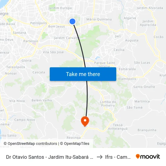 Dr Otavio Santos - Jardim Itu-Sabará Porto Alegre - Rs 91210-000 Brasil to Ifrs - Campus Restinga map