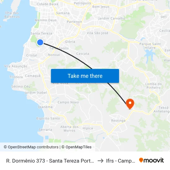 R. Dormênio 373 - Santa Tereza Porto Alegre - Rs 90840-100 Brasil to Ifrs - Campus Restinga map