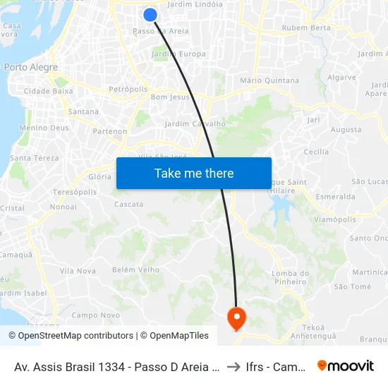 Av. Assis Brasil 1334 - Passo D Areia Porto Alegre - Rs 91010-001 Brasil to Ifrs - Campus Restinga map