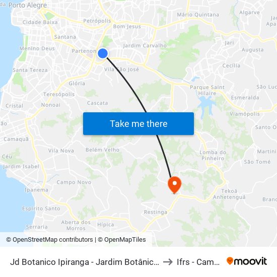 Jd Botanico Ipiranga - Jardim Botânico Porto Alegre - Rs 90160-092 Brasil to Ifrs - Campus Restinga map