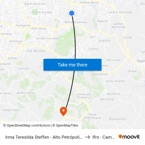 Irma Teresilda Steffen - Alto Petrópolis Porto Alegre - Rs 91240-470 Brasil to Ifrs - Campus Restinga map