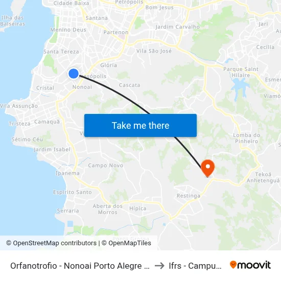 Orfanotrofio - Nonoai Porto Alegre - Rs 90010-350 Brasil to Ifrs - Campus Restinga map