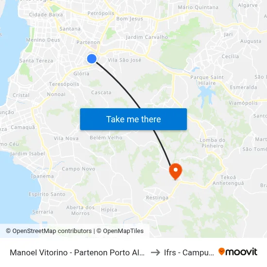 Manoel Vitorino - Partenon Porto Alegre - Rs 90680-344 Brasil to Ifrs - Campus Restinga map