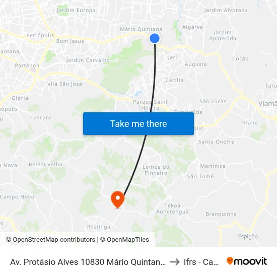 Av. Protásio Alves 10830 Mário Quintana Porto Alegre - Rio Grande Do Sul 91260-000 Brasil to Ifrs - Campus Restinga map