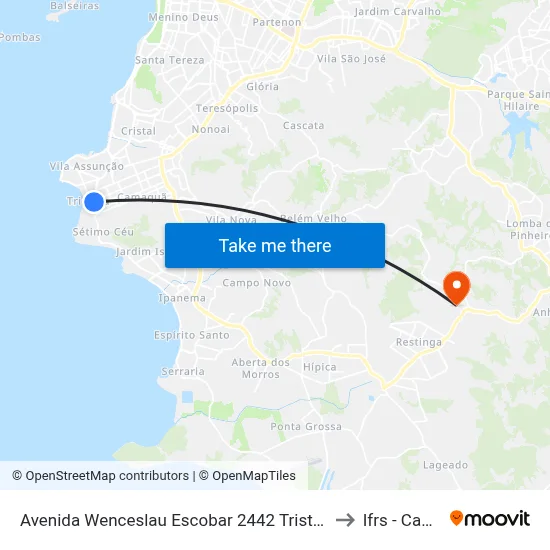 Avenida Wenceslau Escobar 2442 Tristeza Porto Alegre - Rio Grande Do Sul 90920 Brasil to Ifrs - Campus Restinga map