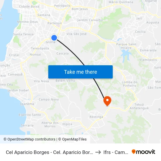 Cel Aparicio Borges - Cel. Aparicio Borges Porto Alegre - Rs 90680-570 Brasil to Ifrs - Campus Restinga map