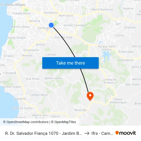 R. Dr. Salvador França 1070 - Jardim Botânico Porto Alegre - Rs 90690-000 Brasil to Ifrs - Campus Restinga map