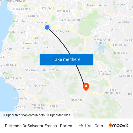 Partenon Dr Salvador Franca - Partenon Porto Alegre - Rs 91510-000 Brasil to Ifrs - Campus Restinga map