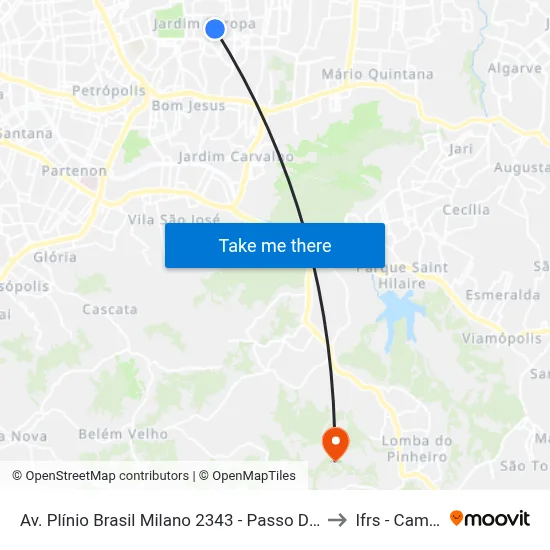Av. Plínio Brasil Milano 2343 - Passo D Areia Porto Alegre - Rs 90520-003 Brasil to Ifrs - Campus Restinga map