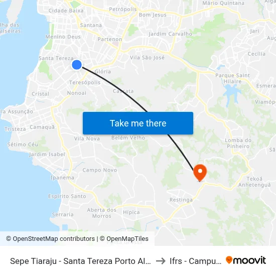 Sepe Tiaraju - Santa Tereza Porto Alegre - Rs 90450-190 Brasil to Ifrs - Campus Restinga map