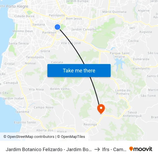 Jardim Botanico Felizardo - Jardim Botânico Porto Alegre - Rs 90450-190 Brasil to Ifrs - Campus Restinga map