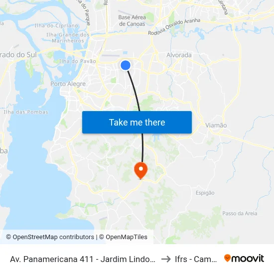 Av. Panamericana 411 - Jardim Lindoia Porto Alegre - Rs 91050-001 Brasil to Ifrs - Campus Restinga map