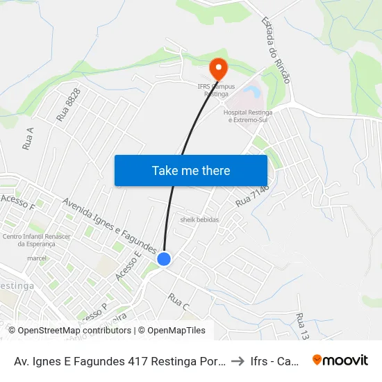 Av. Ignes E Fagundes 417 Restinga Porto Alegre - Rio Grande Do Sul 91790-010 Brasil to Ifrs - Campus Restinga map