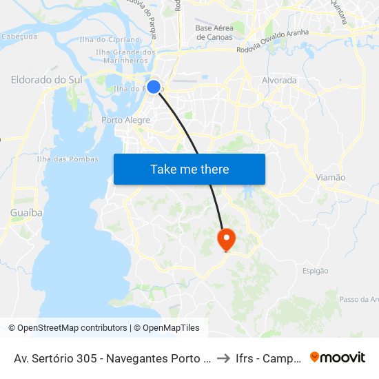 Av. Sertório 305 - Navegantes Porto Alegre - Rs 91020-001 Brasil to Ifrs - Campus Restinga map