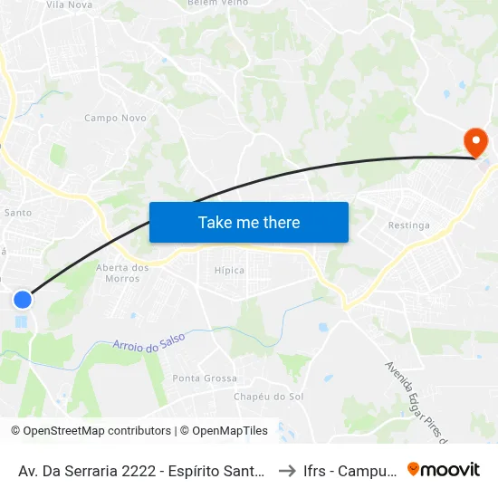 Av. Da Serraria 2222 - Espírito Santo Porto Alegre - Rs Brasil to Ifrs - Campus Restinga map