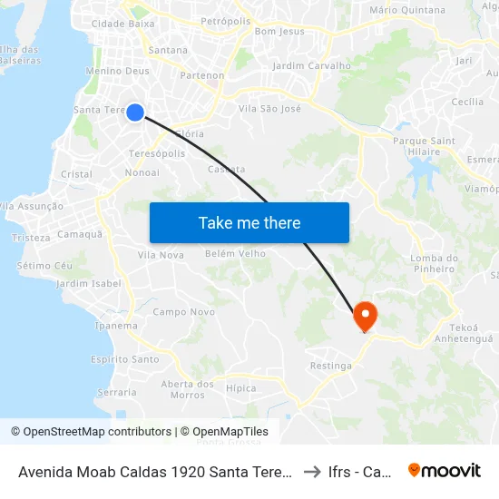 Avenida Moab Caldas 1920 Santa Teresa Porto Alegre - Rio Grande Do Sul 90880 Brasil to Ifrs - Campus Restinga map