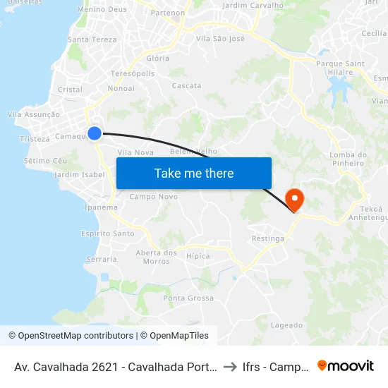 Av. Cavalhada 2621 - Cavalhada Porto Alegre - Rs 91740-000 Brasil to Ifrs - Campus Restinga map