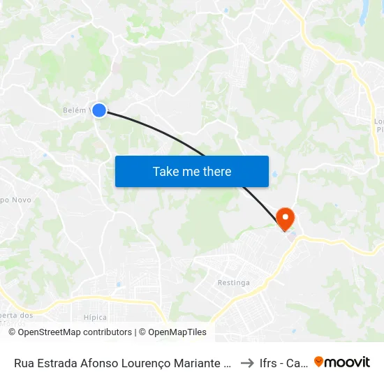 Rua Estrada Afonso Lourenço Mariante 68-134 - Lomba Do Pinheiro Porto Alegre - Rs 91787-260 Brasil to Ifrs - Campus Restinga map