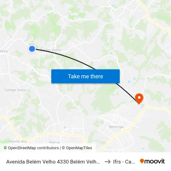 Avenida Belém Velho 4330 Belém Velho Porto Alegre - Rio Grande Do Sul 91740-810 Brasil to Ifrs - Campus Restinga map