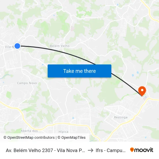 Av. Belém Velho 2307 - Vila Nova Porto Alegre - Rs Brasil to Ifrs - Campus Restinga map
