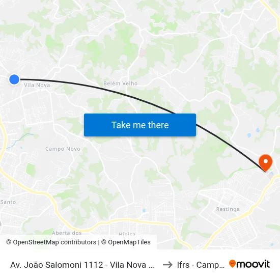 Av. João Salomoni 1112 - Vila Nova Porto Alegre - Rs 91740-830 Brasil to Ifrs - Campus Restinga map