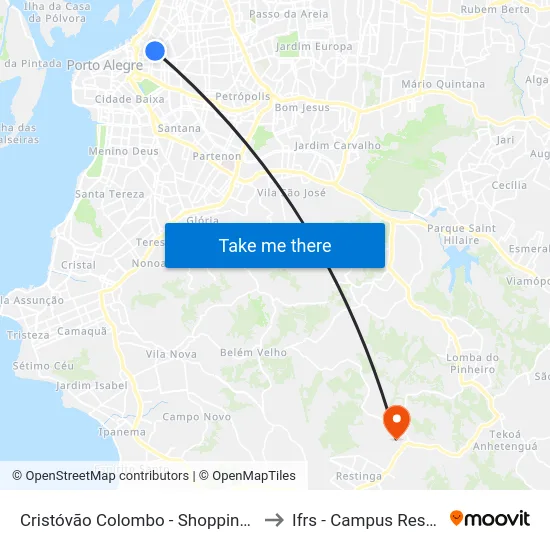 Cristóvão Colombo - Shopping Total to Ifrs - Campus Restinga map