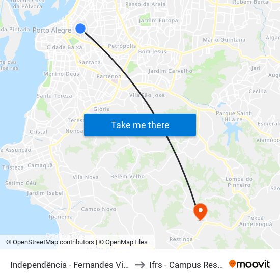 Independência - Fernandes Vieira Cb to Ifrs - Campus Restinga map