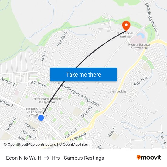 Econ Nilo Wulff to Ifrs - Campus Restinga map