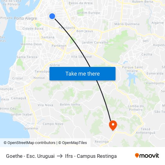 Goethe - Esc. Uruguai to Ifrs - Campus Restinga map