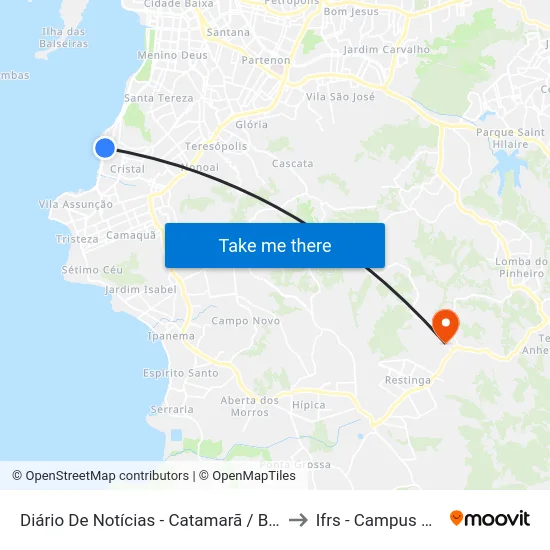 Diário De Notícias - Catamarã / Barra Shopping to Ifrs - Campus Restinga map