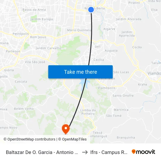 Baltazar De O. Garcia - Antonio Severino Cb to Ifrs - Campus Restinga map
